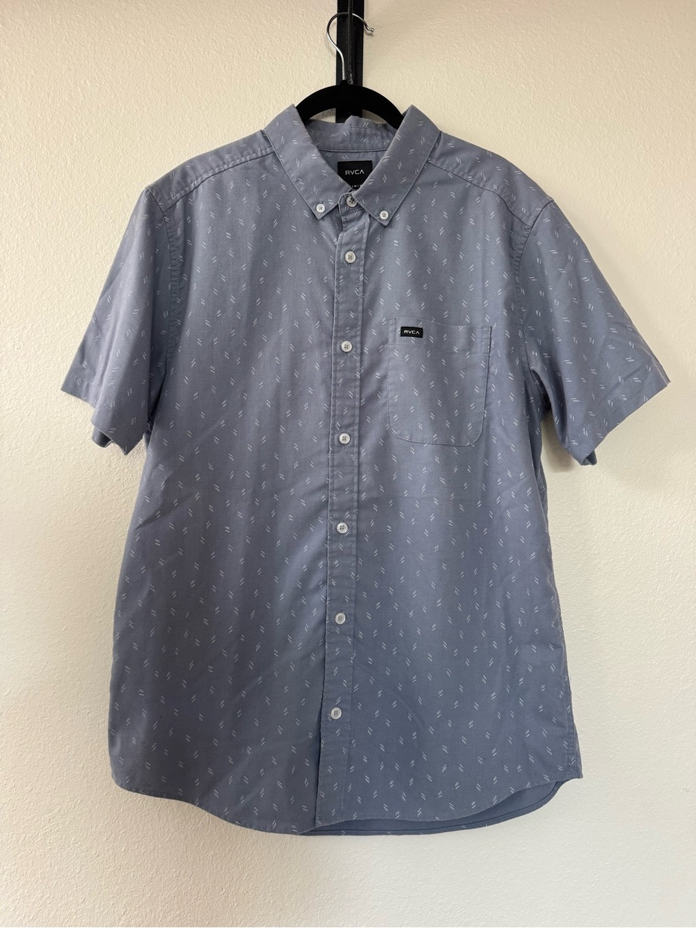 RVCA Slate Blue Short Sleeve Button-Up Shirt with Micro Print